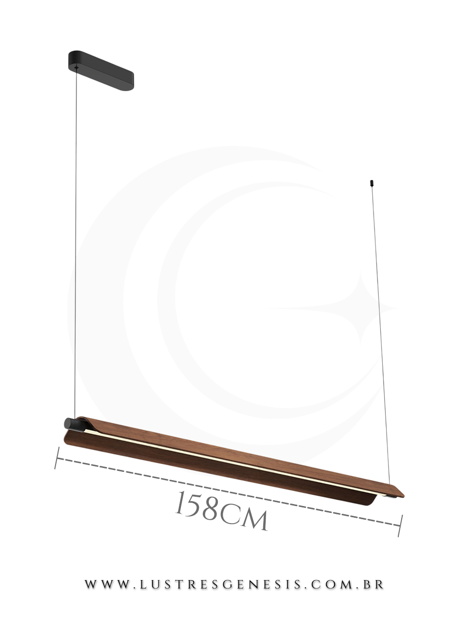Luminária Pendente Linear Madeira 158cm Retangular para Sala de Jantar e Área Gourmet